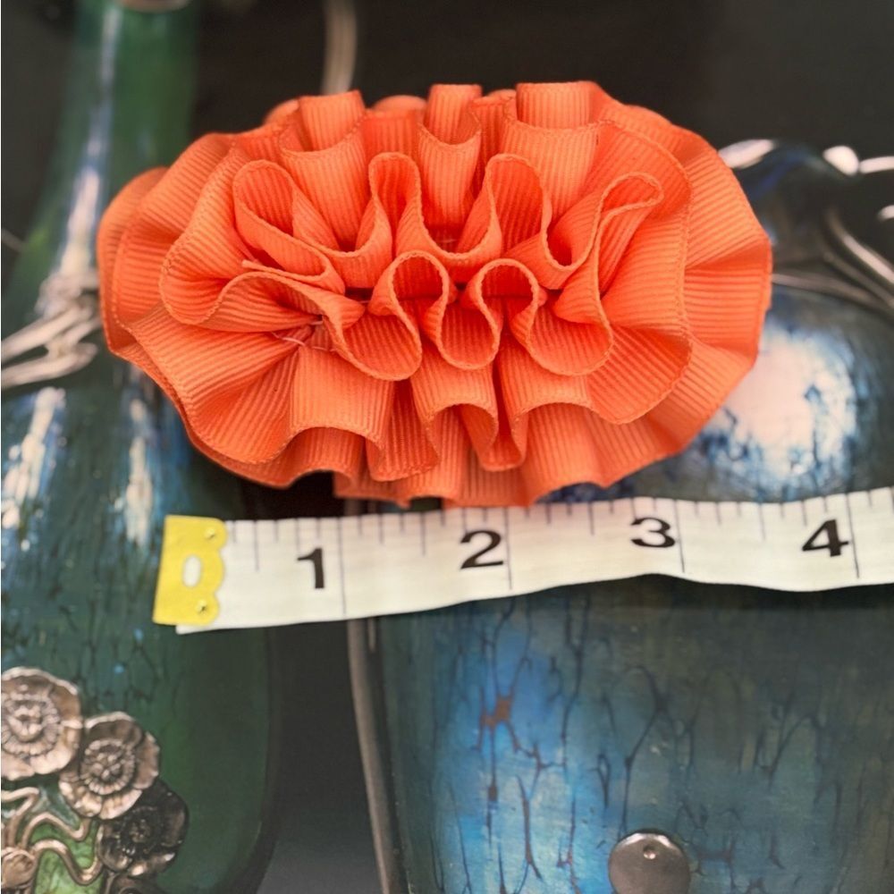 Vintage Hair Accessory Clip Barrette Orange Ruffle Ribbon 1980s 1990s - Picture 3 of 8